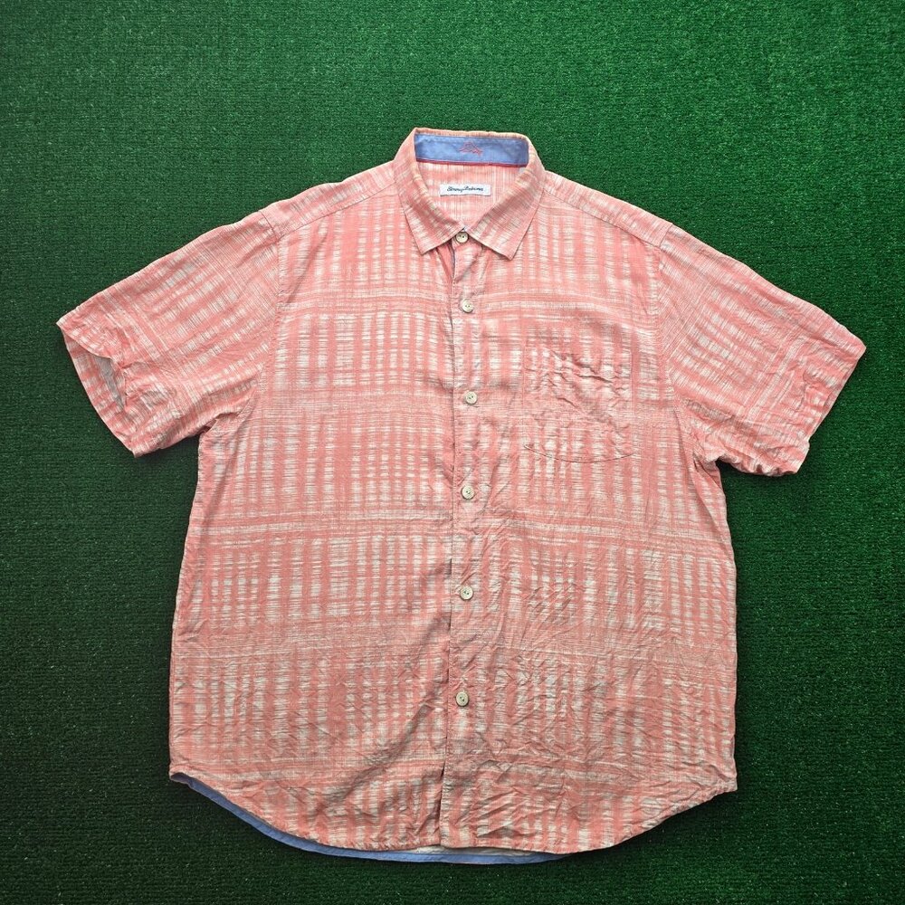 Tommy Bahama Shirt Mens Large Button Up 100% Silk Daybreak Batik Beach Casual